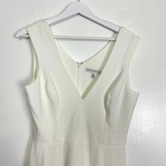 DRESS THE POPULATION Sandra Plunge Crepe Trumpet Gown in Off White Size Medium - Picture 7 of 15